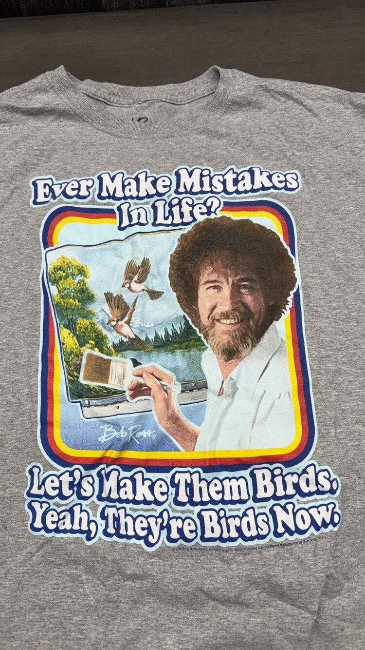 Bob Ross T-shirt Make Mistakes in Life 2XL Unisex Gray Tshirt